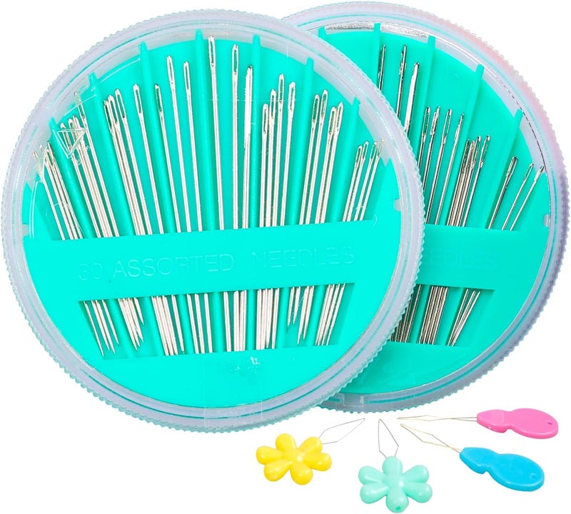 HEKISN 60-Pack Premium Hand Sewing Needles Set, 6 Sizes Embroidery Needles Kit with Threaders, Assorted Large Eye Sewing Needles for Repair, DIY, Art & Craft Projects(Green) - Image 1